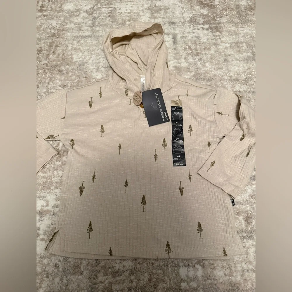 Modern Moments Neutral Hooded Tunic with Tree Print size 4T-NWT